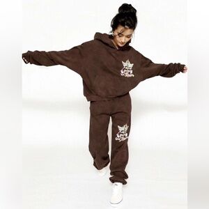 Boys Lie Goodbye Good Riddance Brown Cropped Hoodie Sweatpant Set One Size/Small